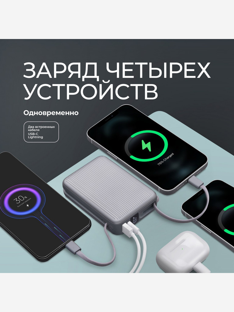 Внешний аккумулятор NRG Turbo Cable 20000 мА-ч (77Вт-ч), 22,5Вт
