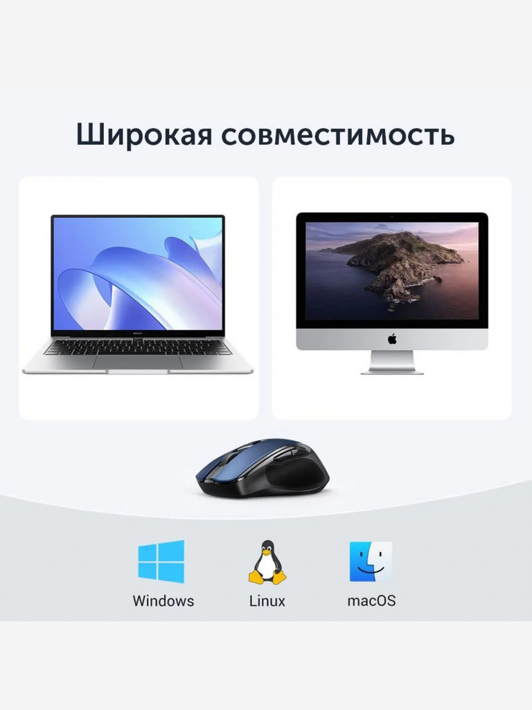 Мышка компьютерная беспроводная UGREEN MU006 (15064) Ergonomic Wireless Mouse 2.4G 4000DPI Silence Design