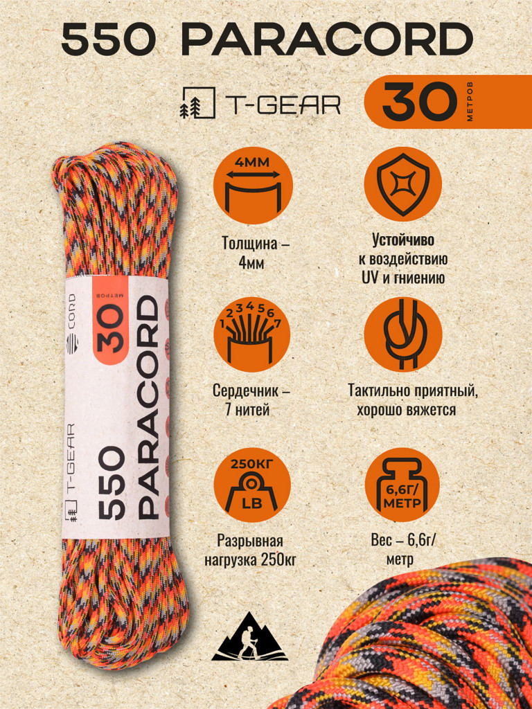 Паракорд 550 T-Gear x CORD nylon 30м (Motley X)