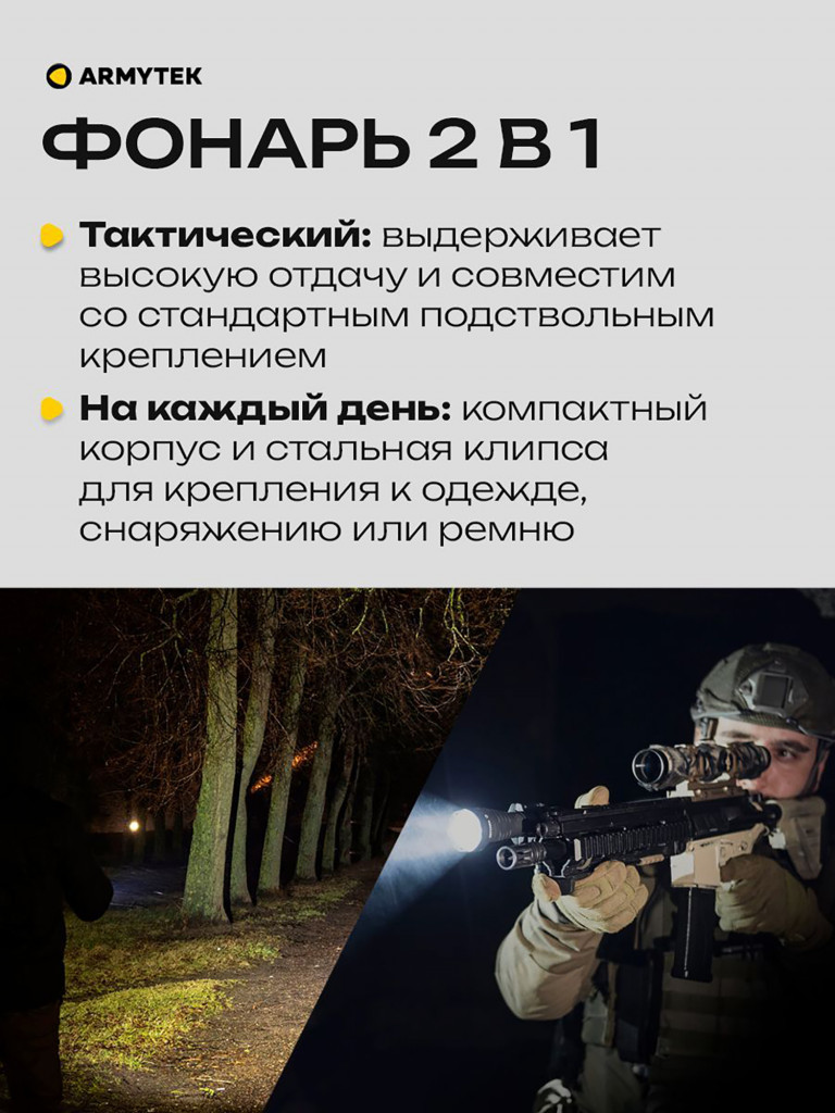 Подствольный фонарь для охоты Armytek Predator Pro 1500 lm, белый свет, до 501м