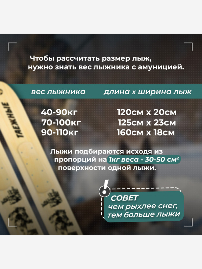 Лыжи охотничьи деревянные Маяк ТАЕЖНЫЕ 120 х 20 см, с деревянными накладками