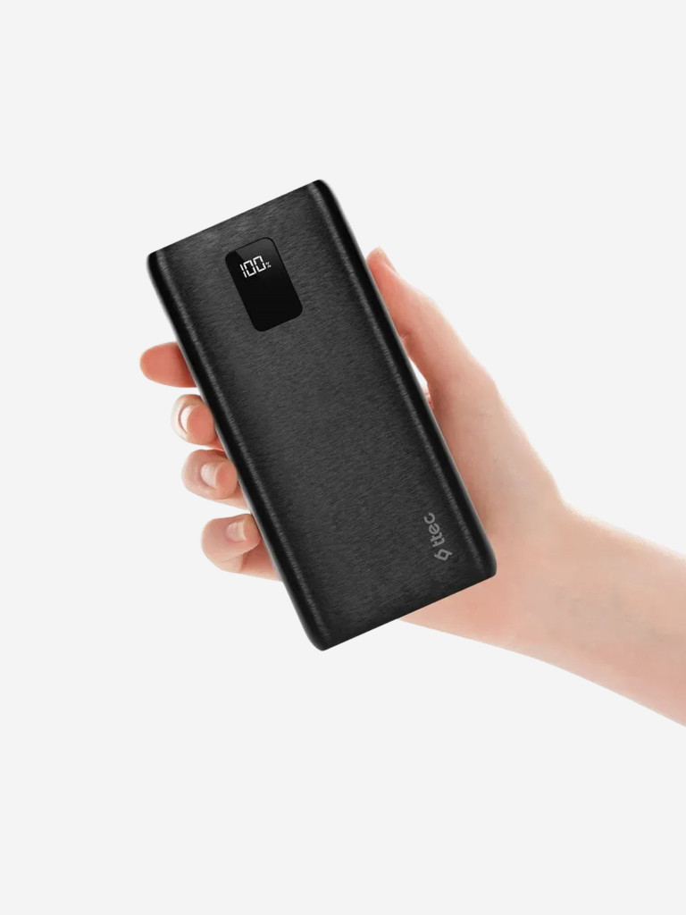 Внешний аккумулятор TTEC PowerSlim Trio LCD 1.000mAh PD 22,5W Powerbank с тройным кабелем USB-A -Lightning/USB-C/Micro USB. Цвет: черный