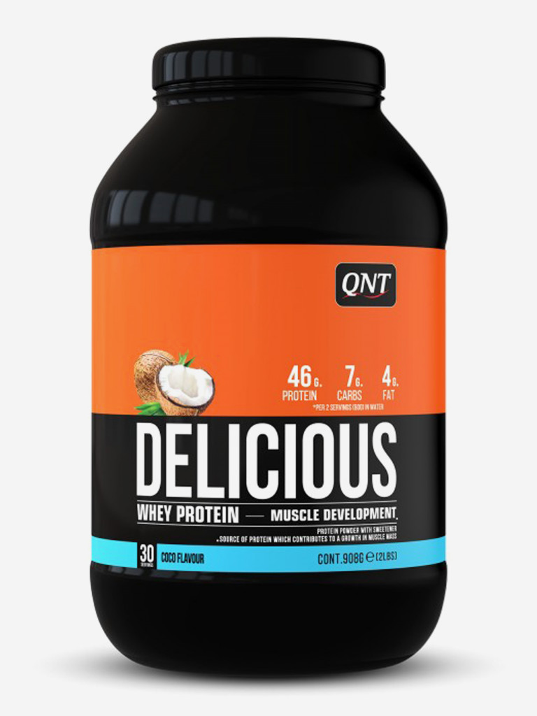 Сывороточный протеин для набора мышечной массы, для похудения, QNT Delicious Whey Protein Powder 908 g Coco