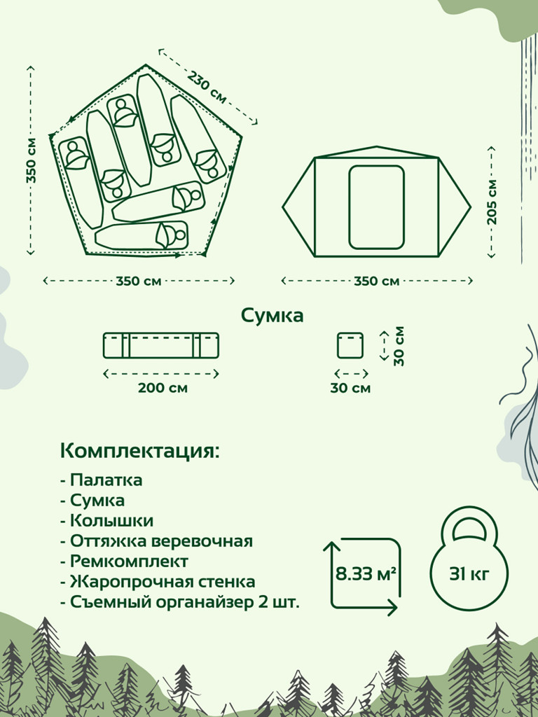 Всесезонная палатка Куб Пентагон Берег