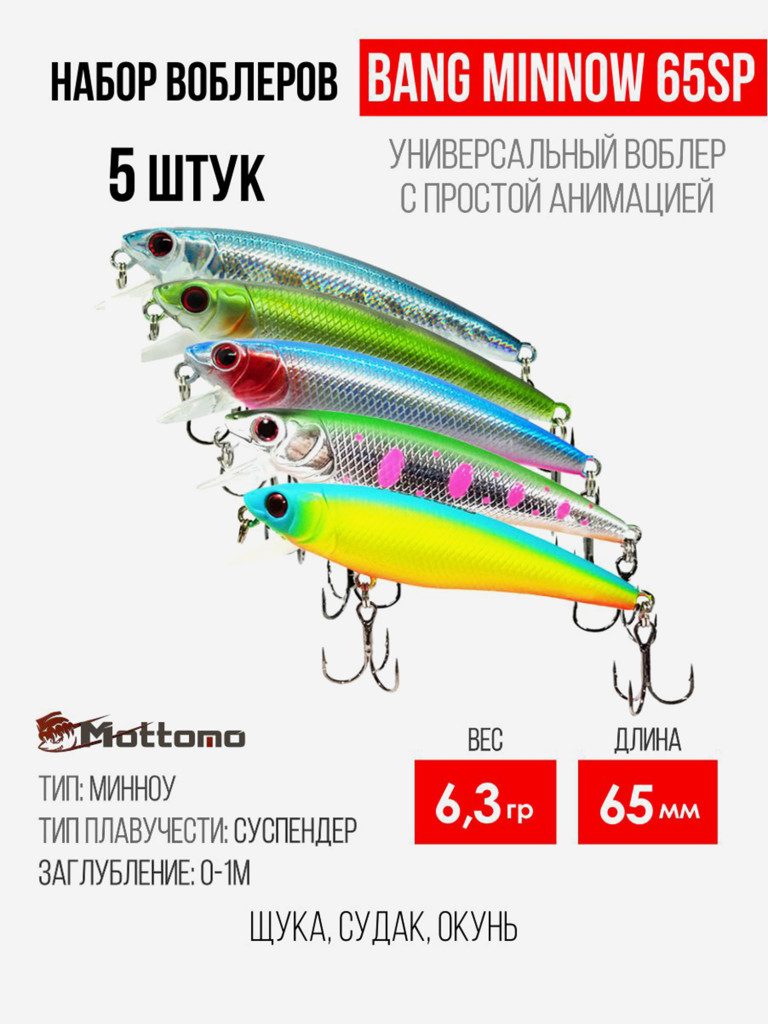 Набор воблеров для рыбалки Bang Minnow 65SP 6,3g на щуку