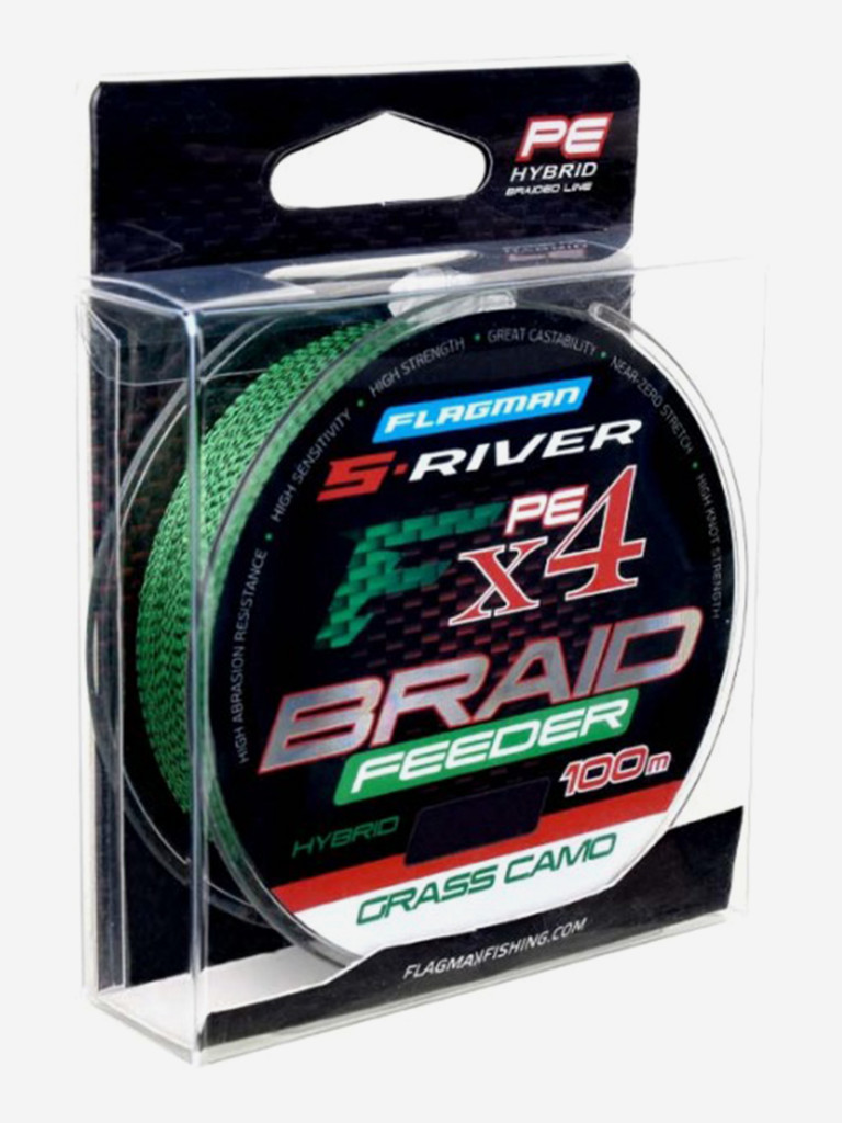 Шнур FLAGMAN S-River Braid PE Hybrid F4 Feeder 100м Grass Camo 0.18мм 11.6кг