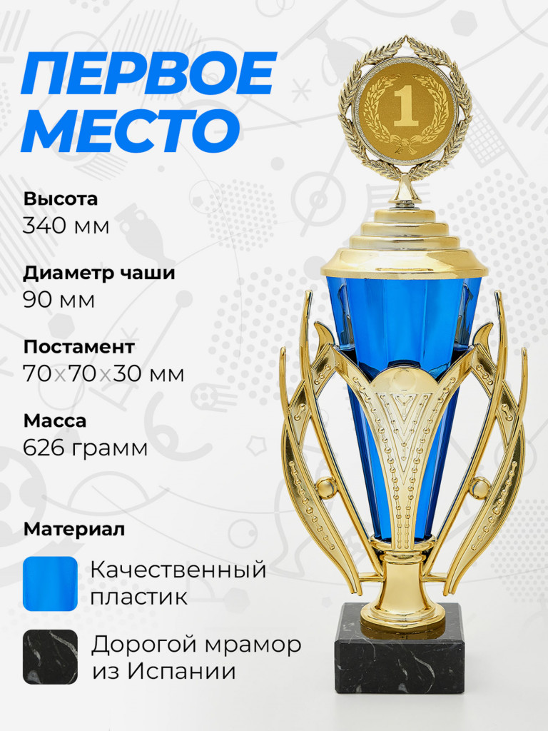 Кубок для награждения за 1 место синего цвета