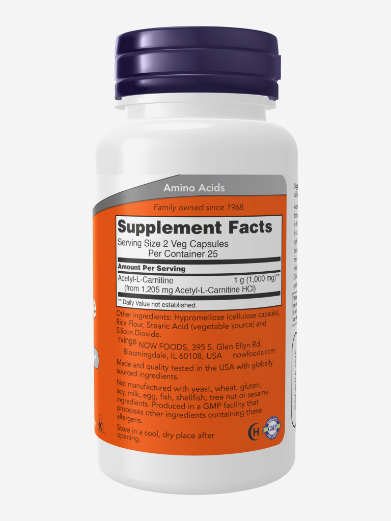 NOW "Ацетил L-Карнитин 500мг" 792мг 50капс