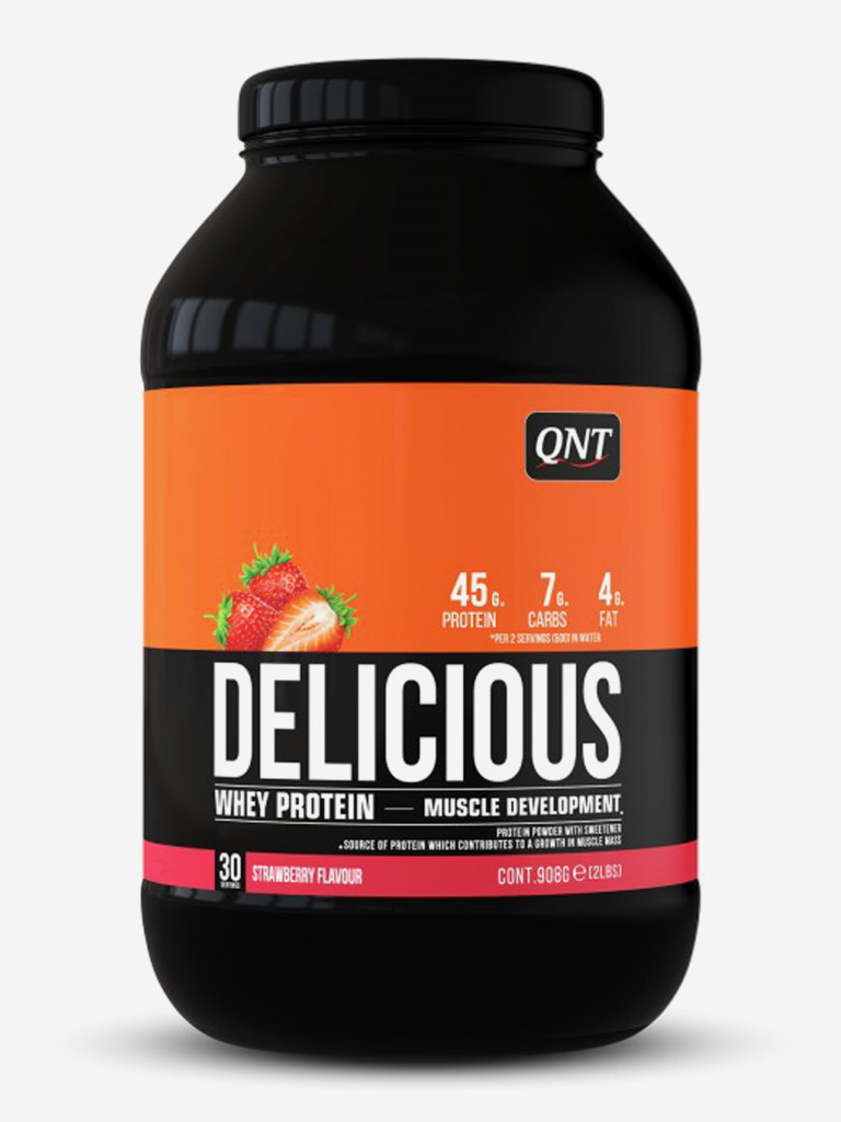 Сывороточный протеин для набора мышечной массы, для похудения, QNT Delicious Whey Protein Powder 908 g Strawberry