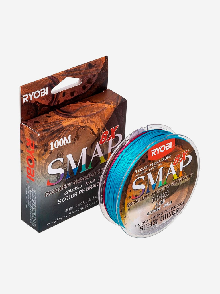 Шнур плетеный для рыбалки Ryobi SMAP PE8X, 100м, 0,37мм, 27кг, мультиколор