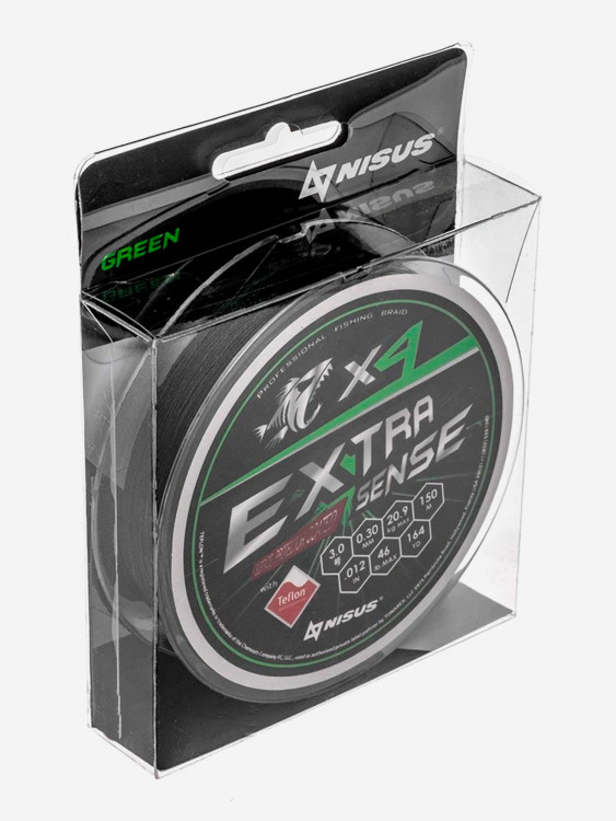 Шнур плетеный для рыбалки Helios Extrasense X4 PE, 150м, 0,30мм, 20,9кг, зеленый