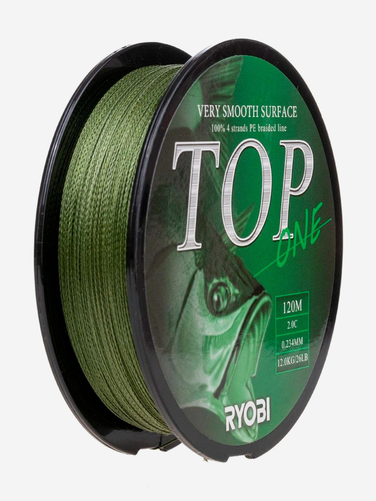 Шнур плетеный для рыбалки Ryobi TOP PE4X, 120м, 0,234мм, 12кг, темно-зеленый