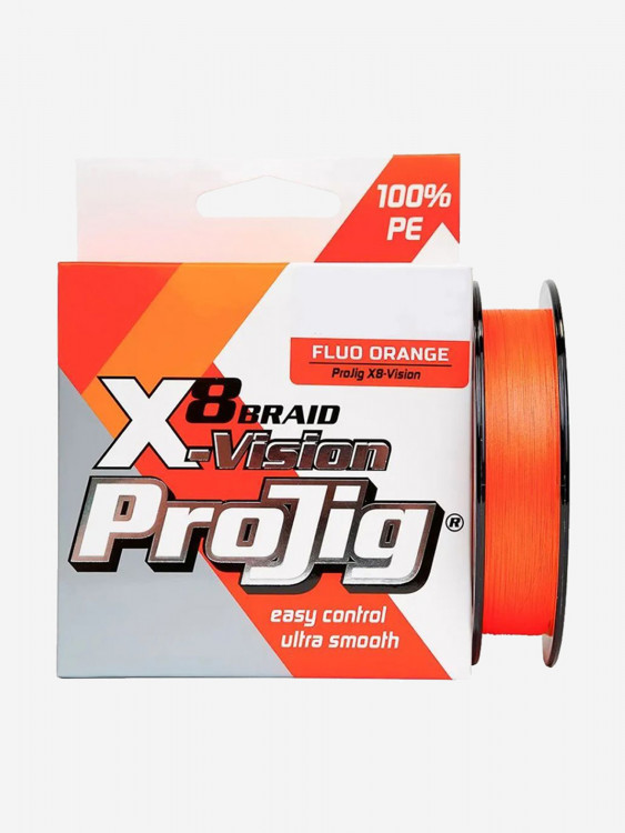 Плетеный шнур для рыбалки ProJig X8-Vision 0,20 мм, 16,0 кг, 100 м, оранжевый