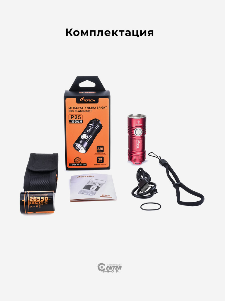 Фонарь FiTorch P25 универсальный компактный (акум. с USB) красный