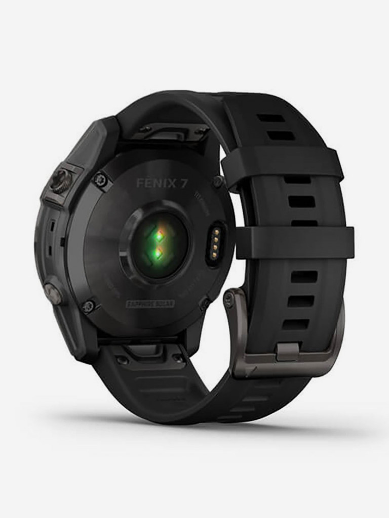 Спортивные титановые наручные часы Garmin Fenix 7 Sapphire Solar Carbon Gray DLC Titanium с силиконовым ремешком