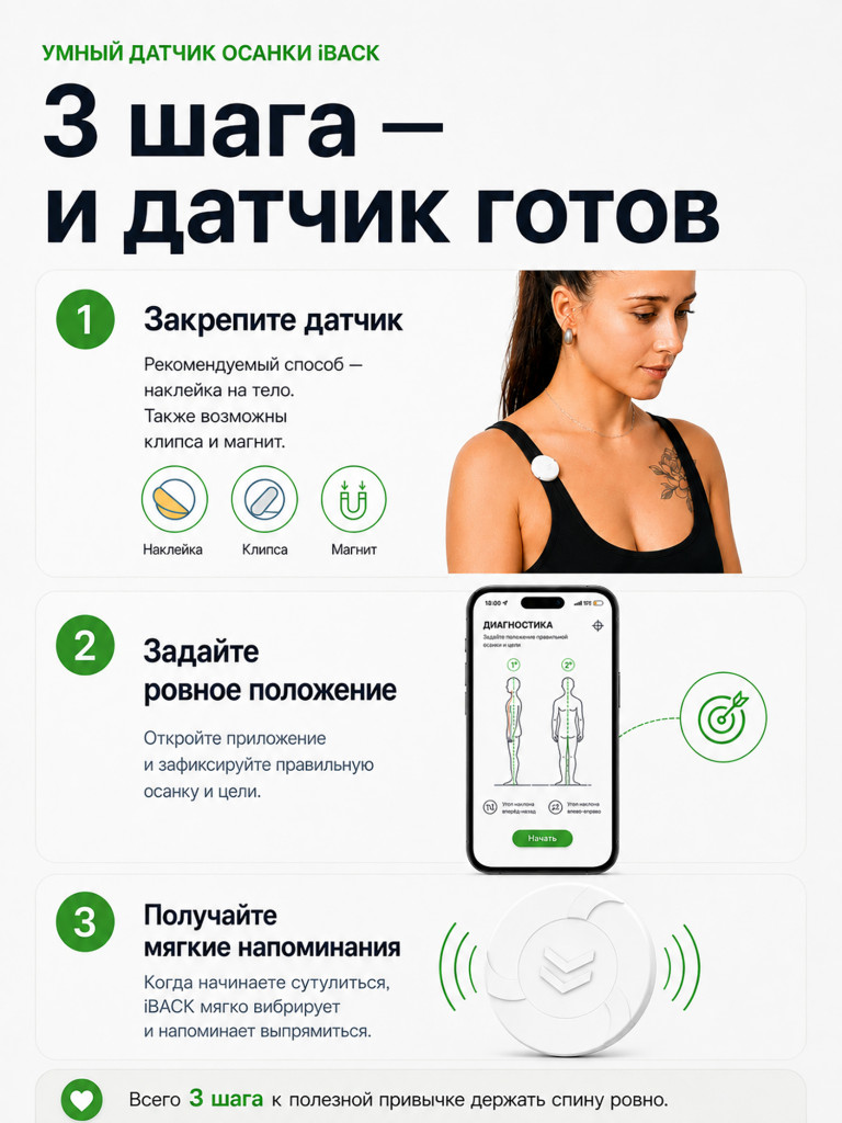 Умный датчик осанки iBACK электронный корректор с вибрацией и приложением