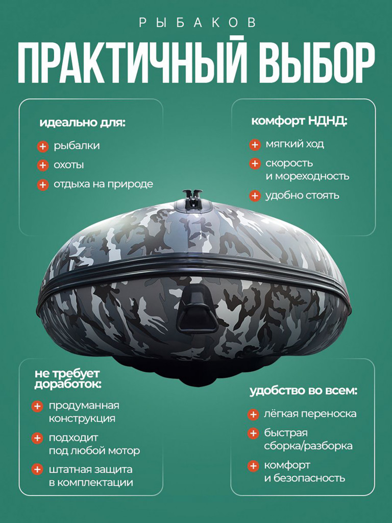 Лодка Хантер 380 ПРО КМФ - кмф/черный - Лодка ПВХ надувная, Hunterboat