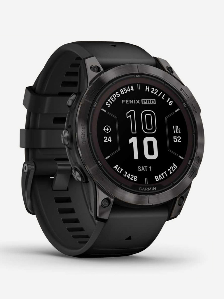 Спортивные часы GARMIN FENIX 7 PRO Sapphire Solar титановый угольно-серый DLC с черным ремешком