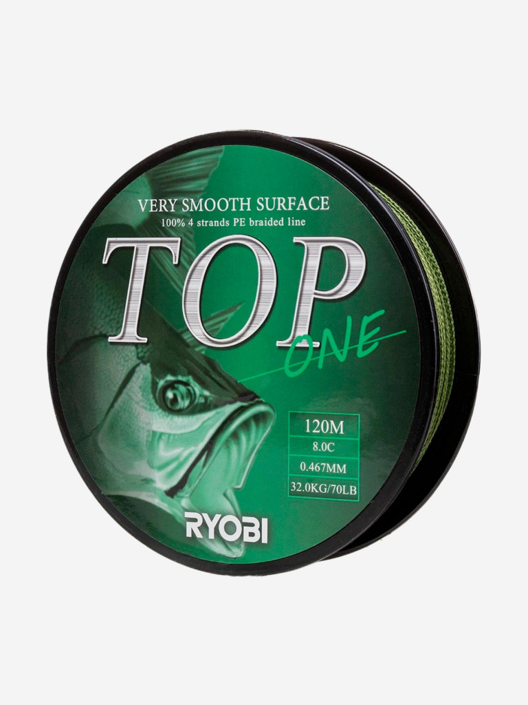Шнур плетеный для рыбалки Ryobi TOP PE4X, 120м, 0,467мм, 32кг, темно-зеленый