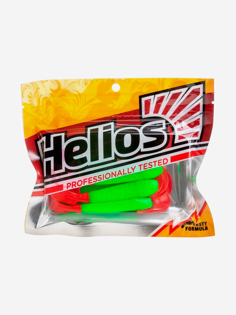 Мягкая приманка Helios Long Hybrid, 3,55" / 9,0 см, Lime & Red, 7 штук (HS-15-021)