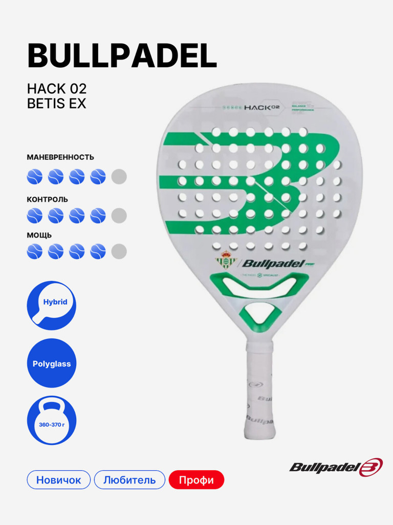 Ракетка для падела Bullpadel Hack 02 Betis Exclusive 2025