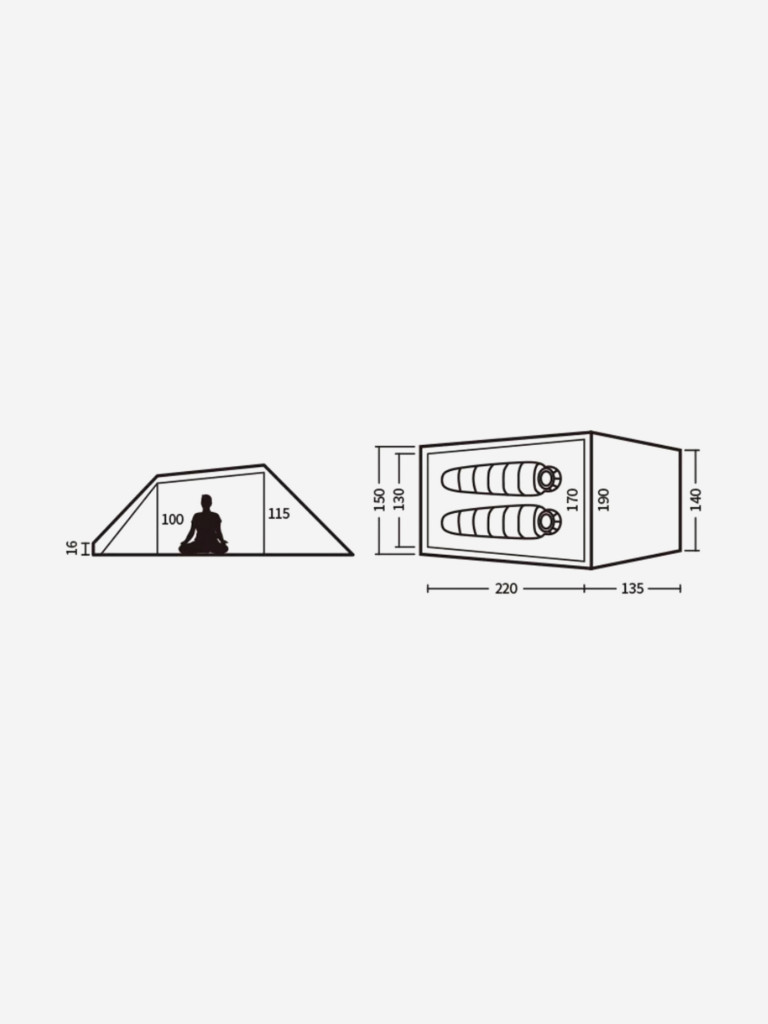 Палатка Naturehike Cloud Tunnel 2-местная, алюминиевый каркас, оранжевая