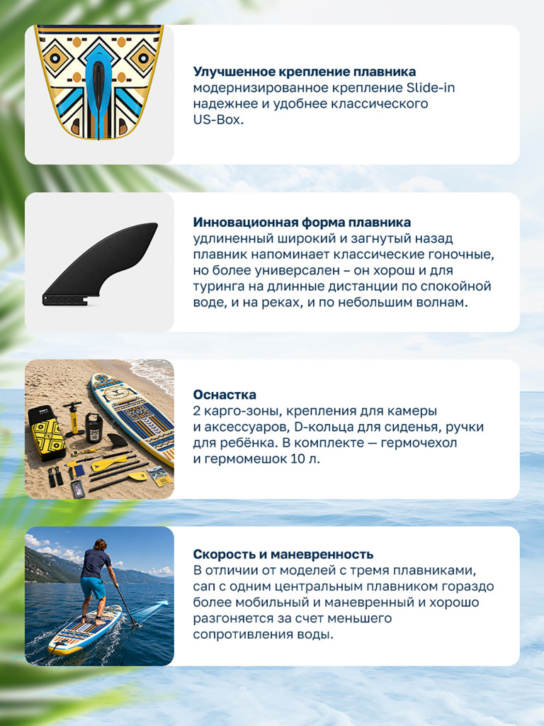 Сапборд надувной YASKA TOTEM 335x88x15 см (этнический голубой)