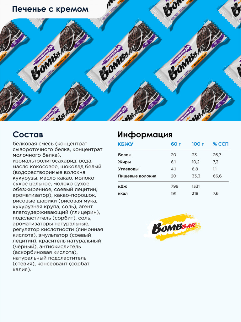 Протеиновые батончики 20 шт. Bombbar ассорти №1, 60г. х 20 шт.
