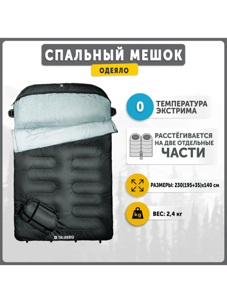 Двухместный спальный мешок AOSTA DOUBLE 0°C, т.серый