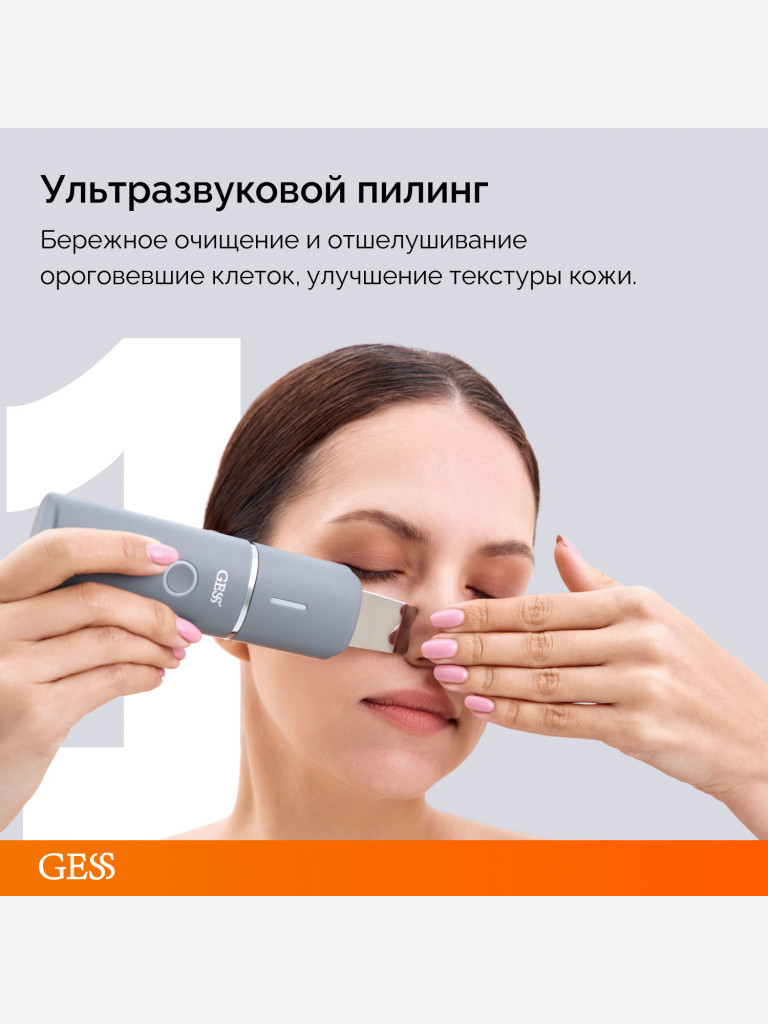 Прибор многофункциональный для лица с насадками GESS THE ONE, уз-чистка, микротоки, RF-лифтинг, роликовый массаж
