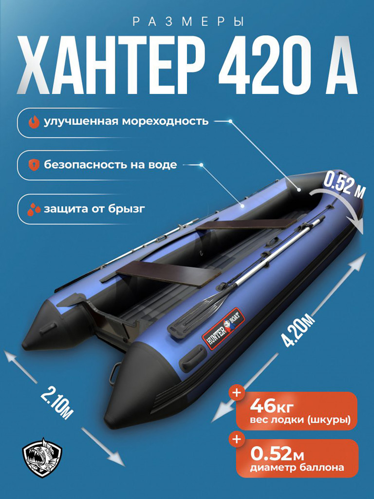 Лодка Хантер 420 А, син/чер - Лодка ПВХ надувная, Hunterboat