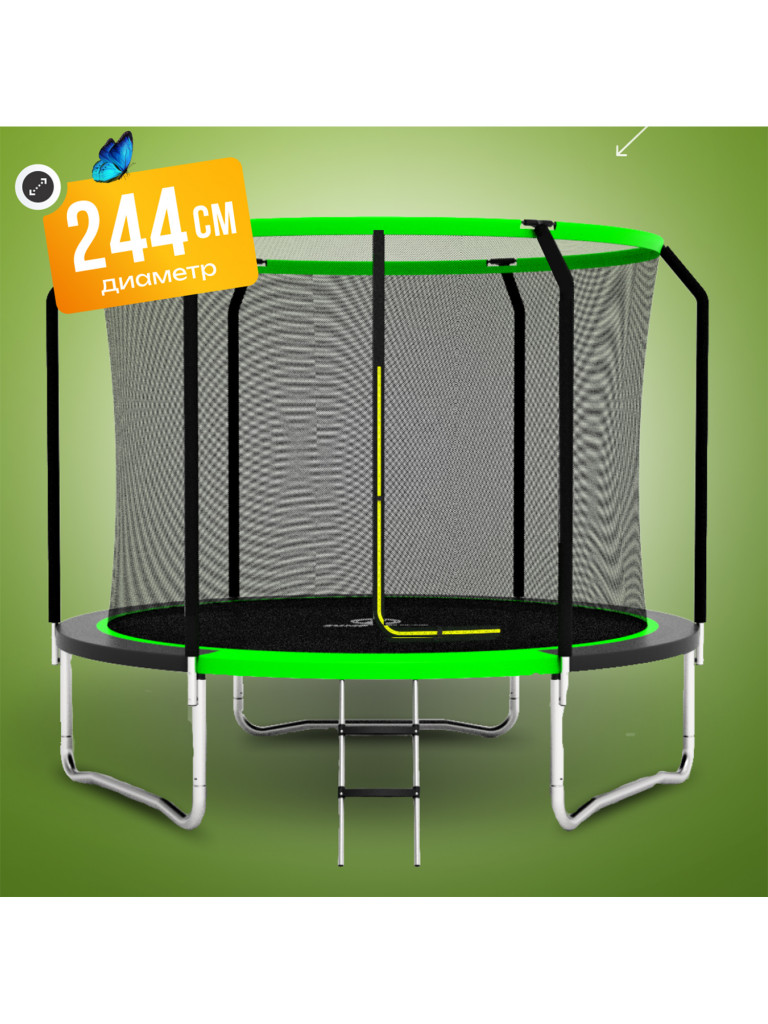 Батут детский каркасный JUMPY JUMP с защитной сеткой диаметр 244 см. цвет зеленый