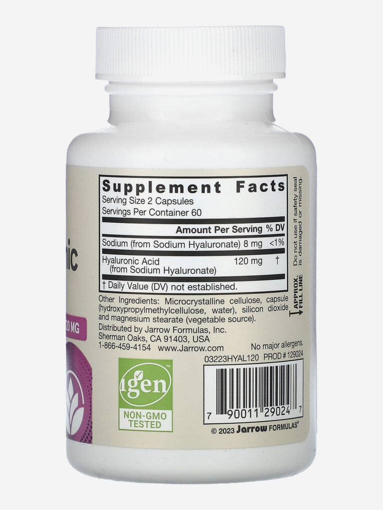 Натуральная Гиалуроновая кислота 120 мг, биодоступная, для молодости кожи и суставов, Jarrow Formulas Hyaluronic Acid, 120 vcaps