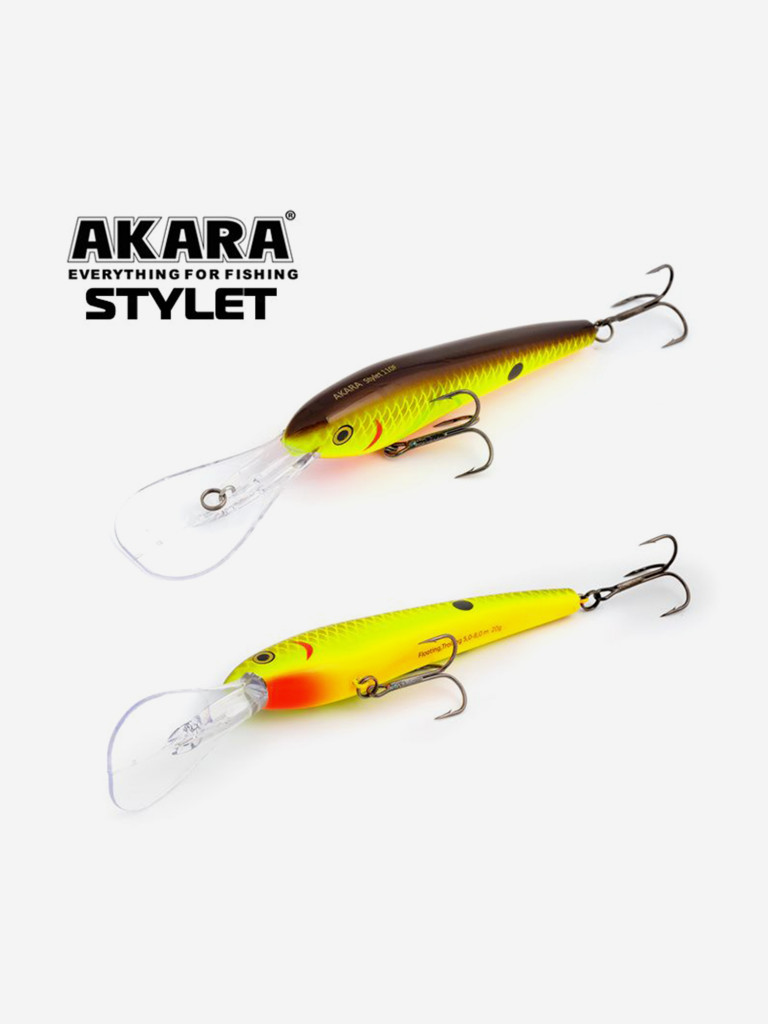 Воблер Akara Stylet 110F минноу плавающий для троллинга на щуку, судака, сома 20гр A66