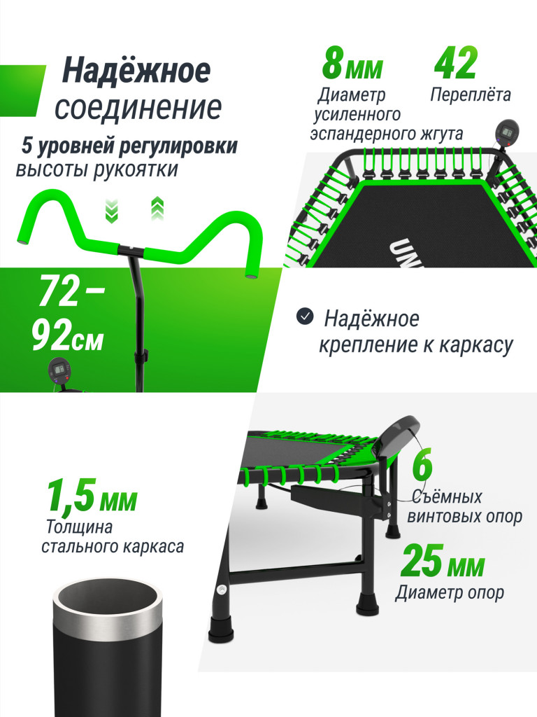 Батут спортивный для фитнеса и джампинга UNIX Line Fitness Pro 125 см, зеленый
