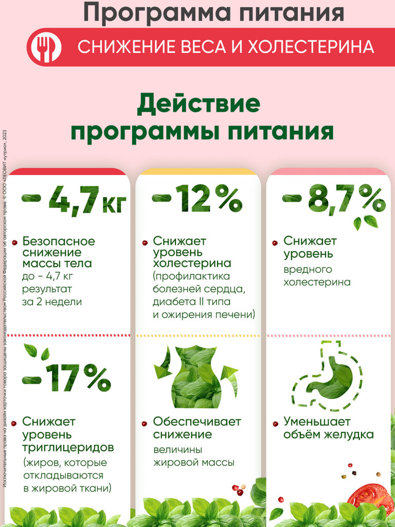 Комплекс питания ЛЕОВИТ Худеем за неделю Снижение веса и холестерина. Кейс