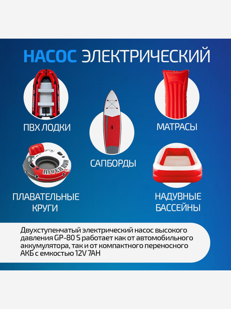 Электрический насос Marlin GP-80S для лодок пвх, сапбордов, матрасов, бассейнов