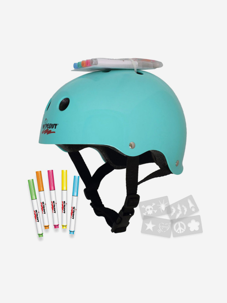 Шлем защитный с фломастерами Wipeout Teal Blue (M 5+) - бирюзовый