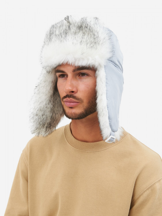 Шапка-ушанка мужская зимняя меховая с маской Huntsman Евро Волк Полярный