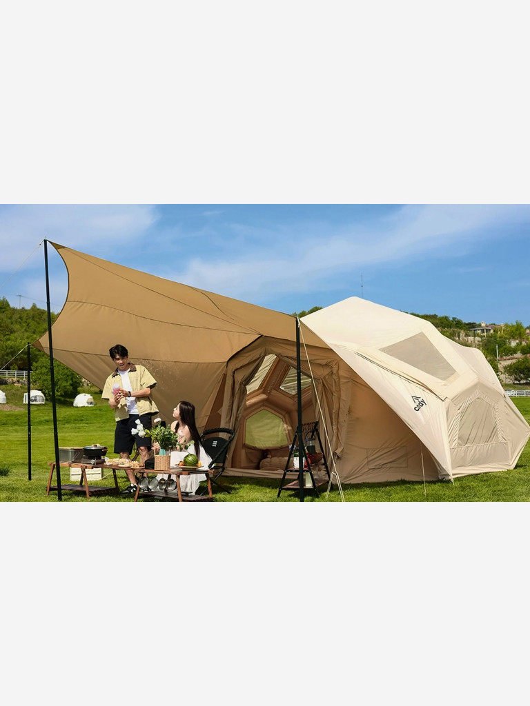 Надувная палатка Coody BESTONA Beige, 380×380×275 см, 2–4 человека, 2 входа, 2 навеса