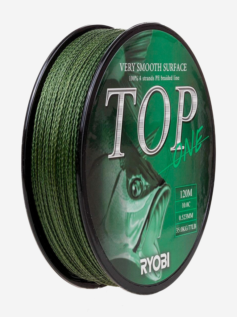 Шнур плетеный для рыбалки Ryobi TOP PE4X, 120м, 0,523мм, 35кг, темно-зеленый