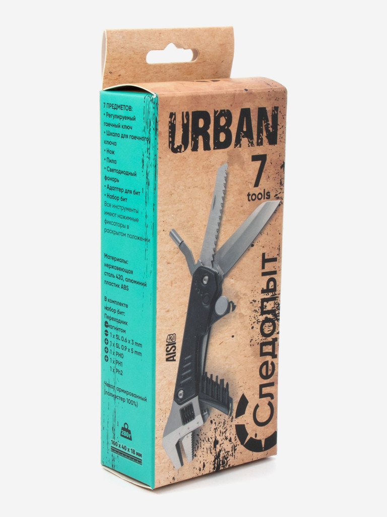 Мультитул - гаечный ключ Следопыт-Urban, 160х40х18 мм, 7 предметов, с набором бит, в чехле.