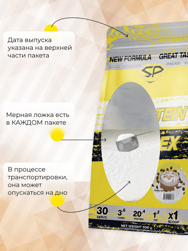 Комплексный протеин STEELPOWER 3X-PROTEIN COMPLEX, пакет 900 гр, Кофе-латте