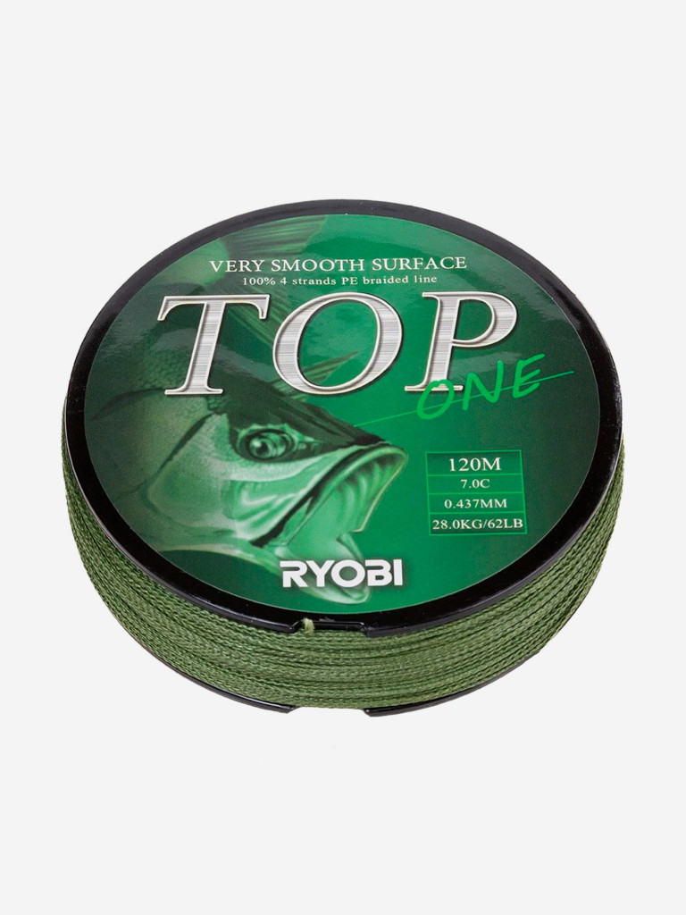 Шнур плетеный для рыбалки Ryobi TOP PE4X, 120м, 0,437мм, 28кг, темно-зеленый