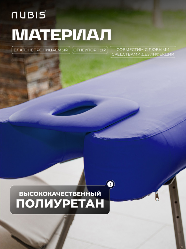Кушетка для массажа складная NUBIS PRO OSTEO DARK BLUE темно-голубая с регулировкой высоты и вырезом для лица, 190 х 65 см, 9,6 кг