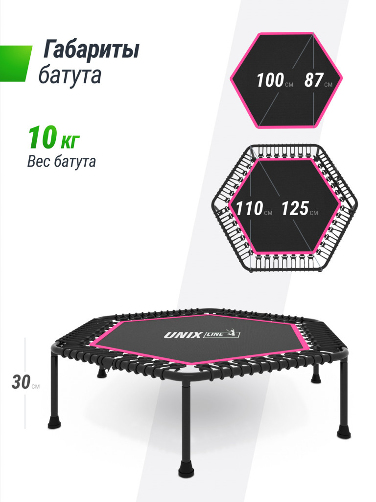 Батут спортивный для фитнеса и джампинга UNIX Line Fitness Lite 125 см, розовый