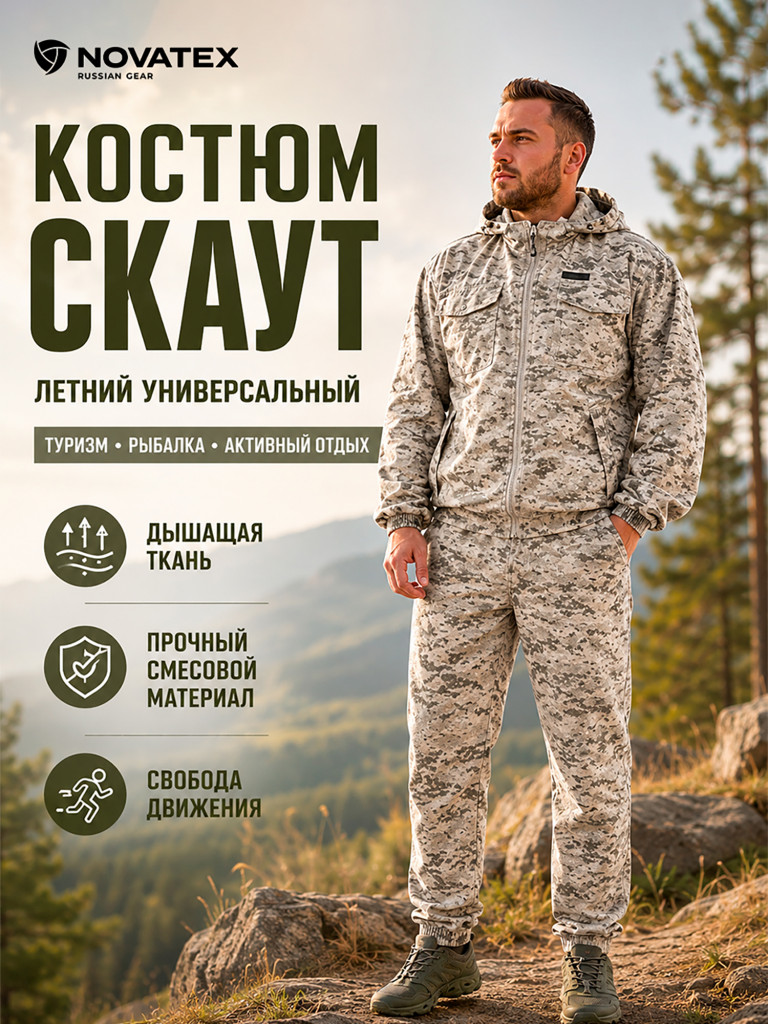 Костюм летний для охоты и рыбалки Скаут ORION Active, принт Белая цифра
