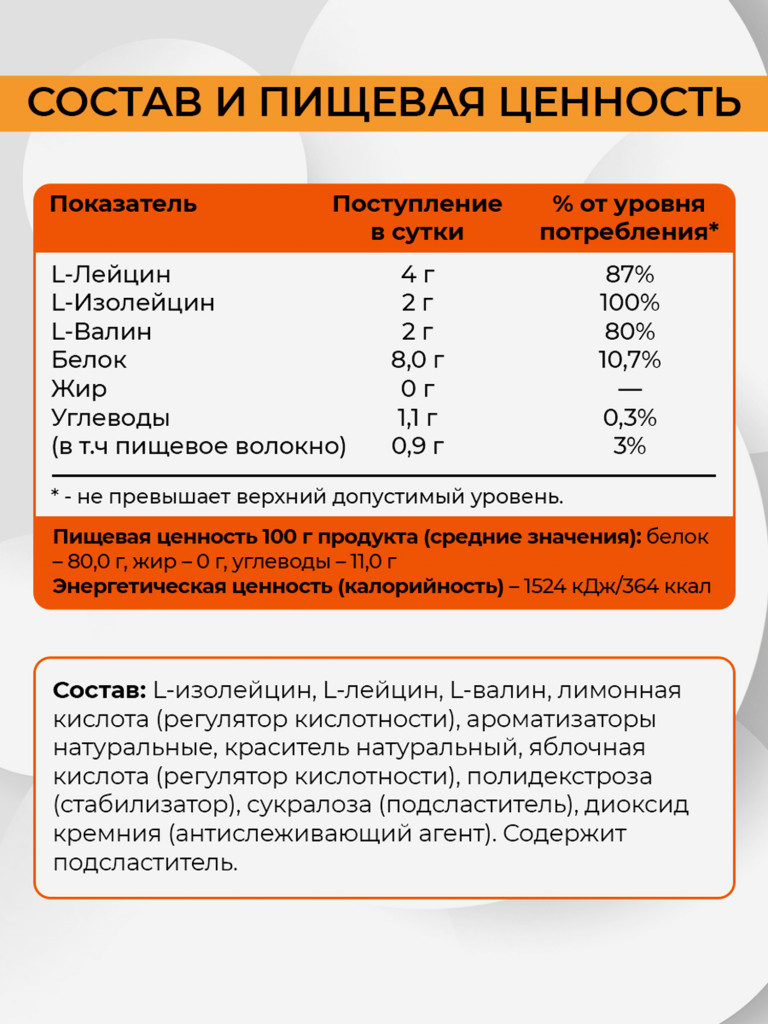 ВСАА 2:1:1, NATURALSPHERE, 180 г, апельсин