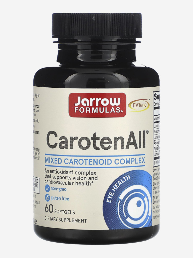 Комплекс смешанных каротинов для здоровья глаз, Витамин А, лютеин, астаксантин, Jarrow Formulas CarotenAll 60 softgels