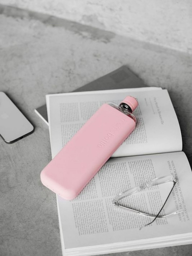 Бутылка с силиконовым чехлом Memobottle SLIM, светло-розовый